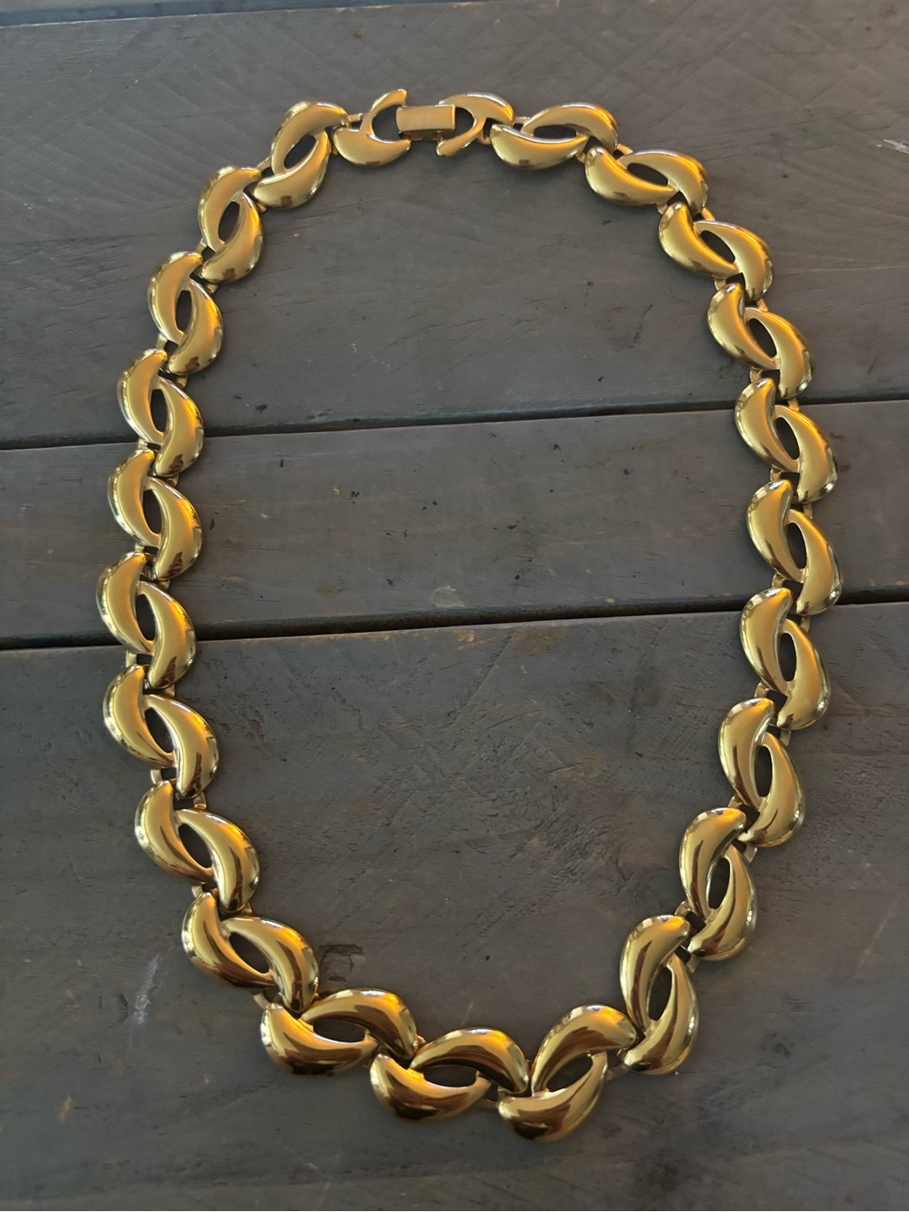Vintage Napier Signed Gold Tone Interlocking Crescent Link Collar Necklace 20”